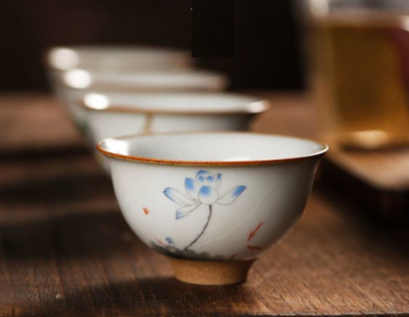 Cupe cu ceainic si tavi din ceramica lucrata manual